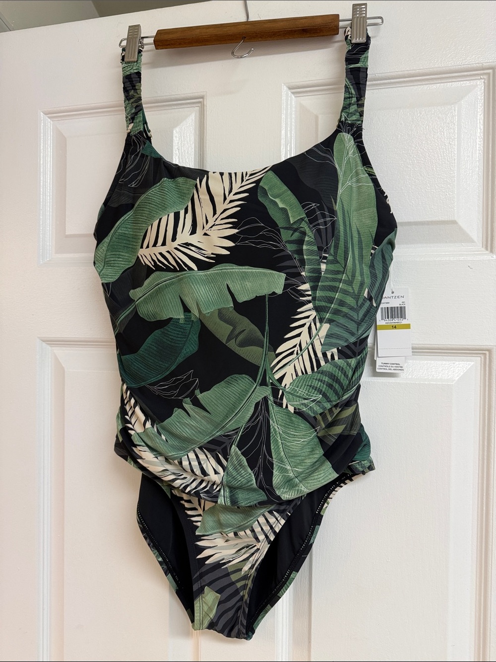 Jantzen Green Tropical Leaf Ladies One-Piece Swimsuit NWT Size 14